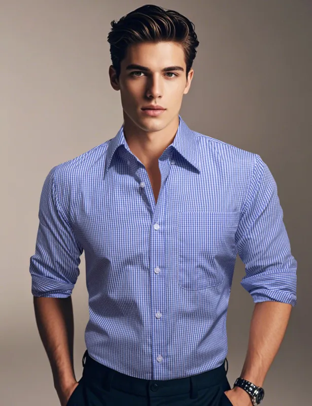 Ties2you Dress Shirt Blue Striped Button Up Silk Long Sleeve Men's Shirt sold by Ties2You