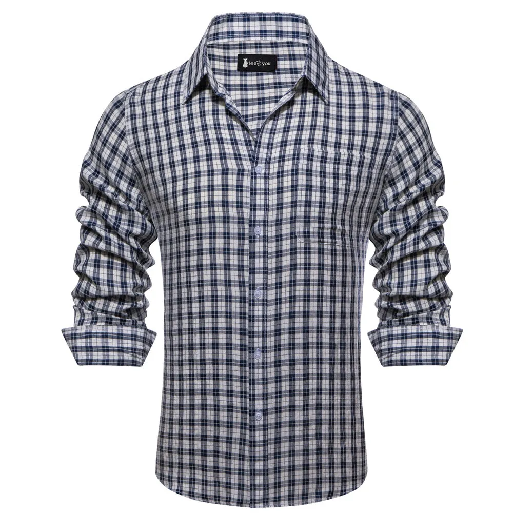 Ties2you White Grey Plaid Button Up Silk Long Sleeve Men's Shirt sold by Ties2You product image thumbnail 2