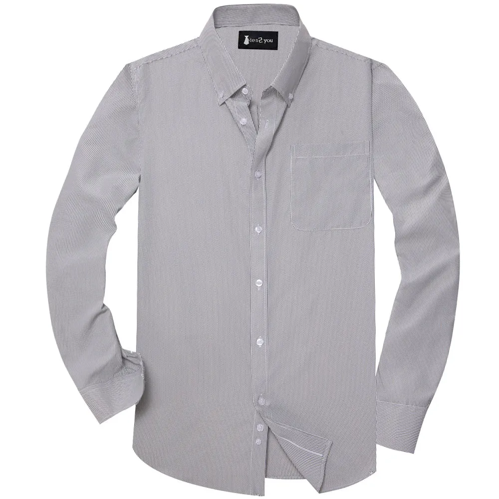 Ties2you Dress Shirt White Grey Striped Button Up Silk Long Sleeve Men's Shirt sold by Ties2You product image thumbnail 4