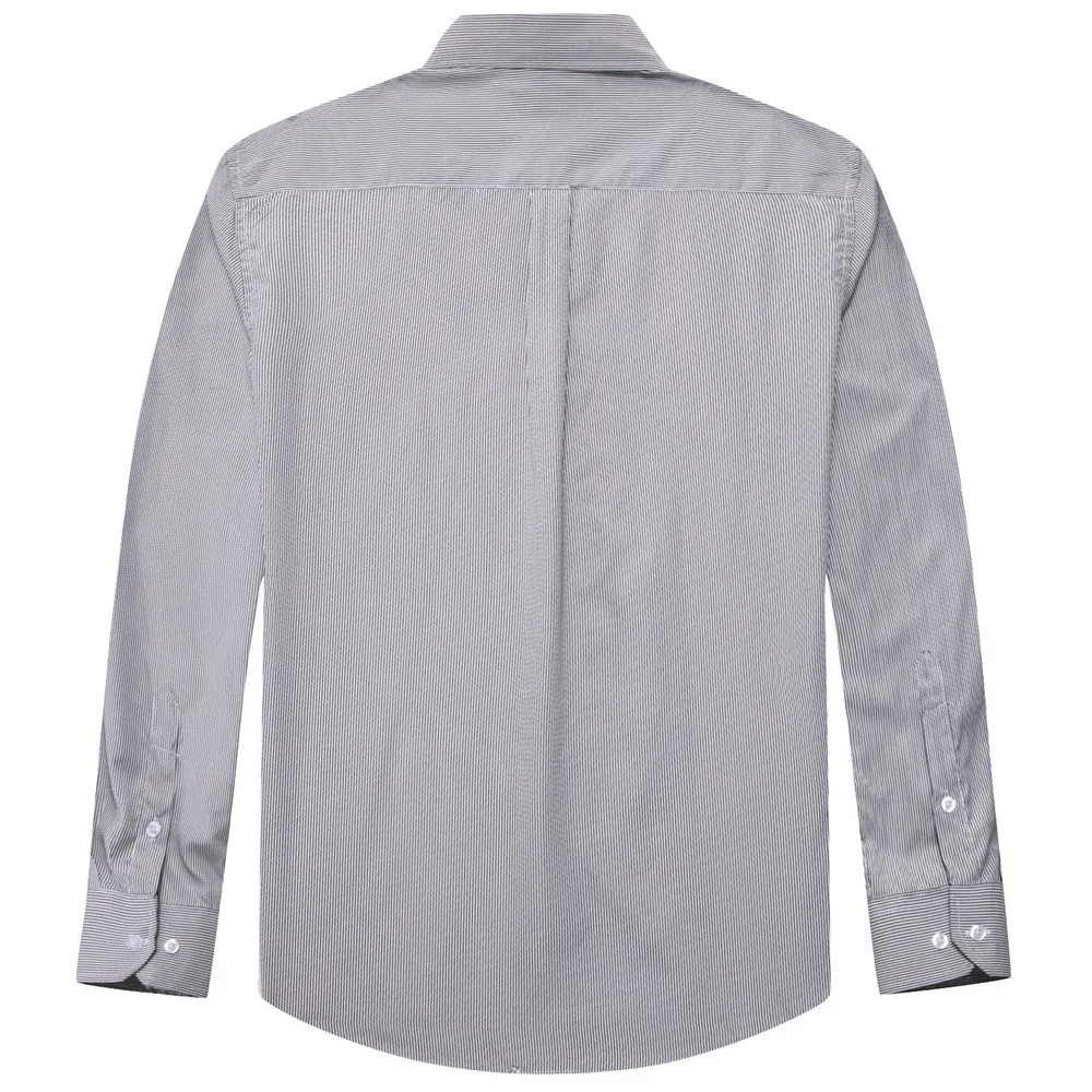 Ties2you Dress Shirt White Grey Striped Button Up Silk Long Sleeve Men's Shirt sold by Ties2You product image thumbnail 5
