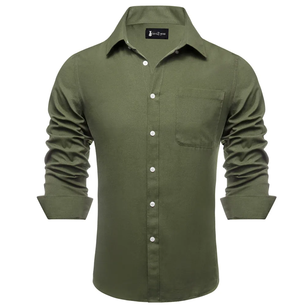 Ties2you Dress Shirt Hunter Green Solid Button Up Silk Long Sleeve Men's Shirt sold by Ties2You product image thumbnail 3