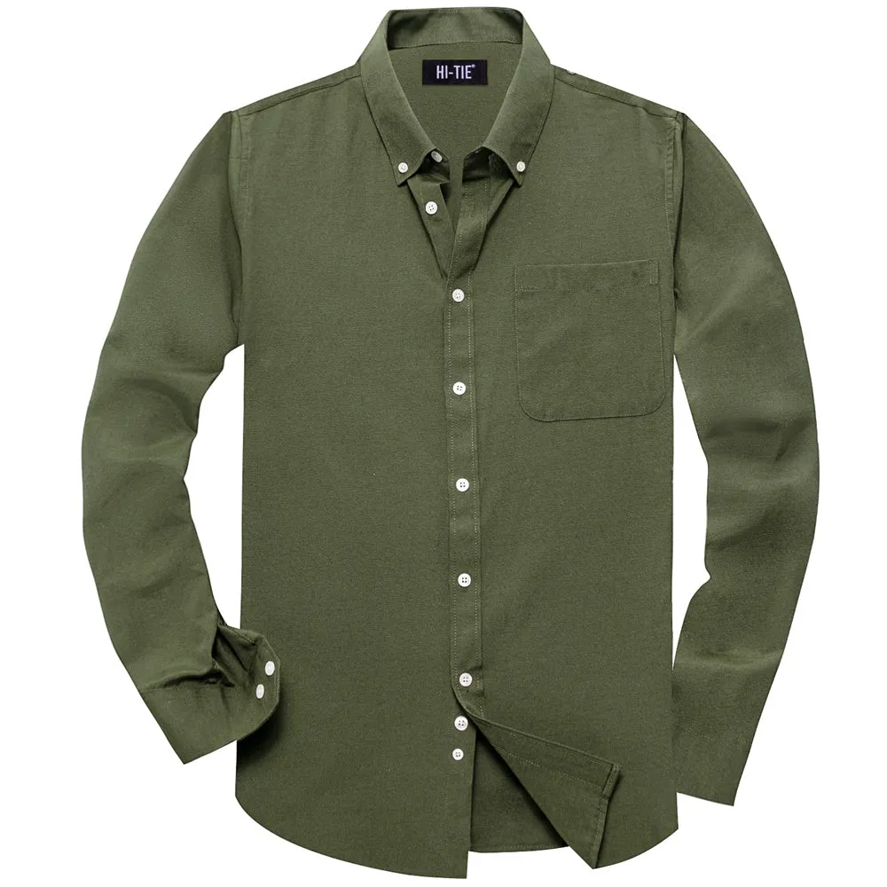 Ties2you Dress Shirt Hunter Green Solid Button Up Silk Long Sleeve Men's Shirt sold by Ties2You product image thumbnail 2
