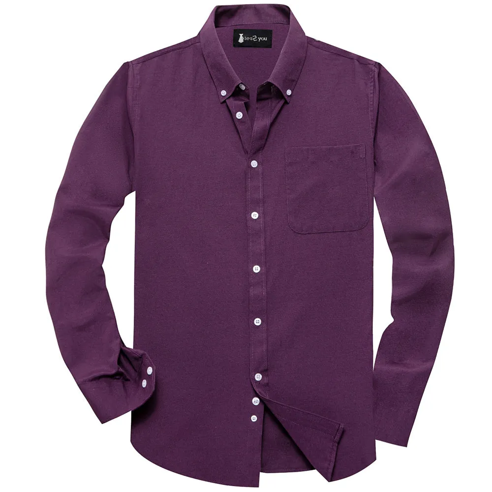 Ties2you Dress Shirt Dark Purple Solid Button Up Silk Long Sleeve Men's Shirt sold by Ties2You product image thumbnail 4