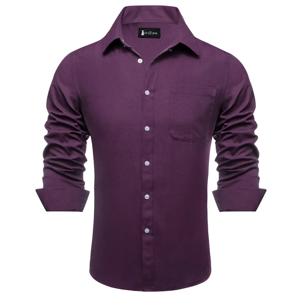 Ties2you Dress Shirt Dark Purple Solid Button Up Silk Long Sleeve Men's Shirt sold by Ties2You