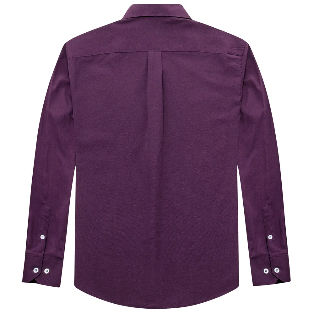 Ties2you Dress Shirt Dark Purple Solid Button Up Silk Long Sleeve Men's Shirt sold by Ties2You product image thumbnail 5