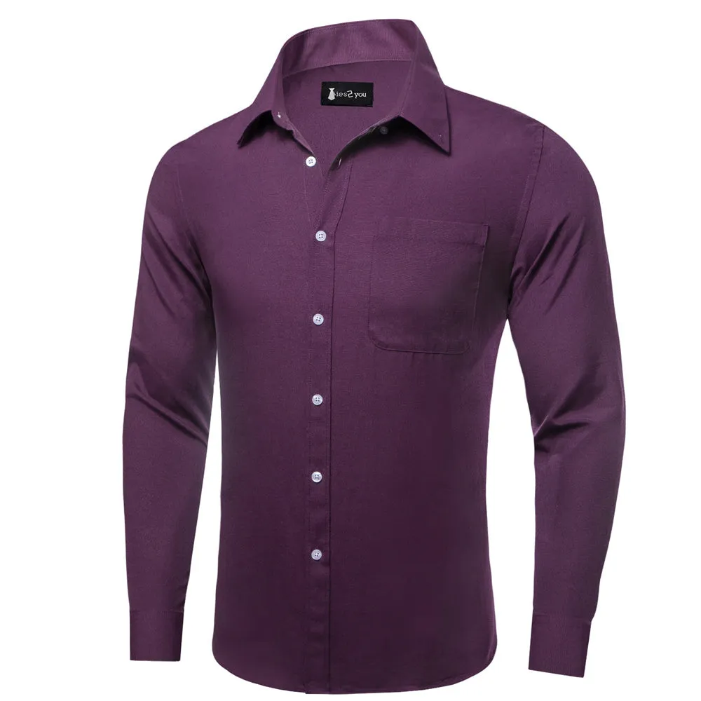 Ties2you Dress Shirt Dark Purple Solid Button Up Silk Long Sleeve Men's Shirt sold by Ties2You product image thumbnail 3