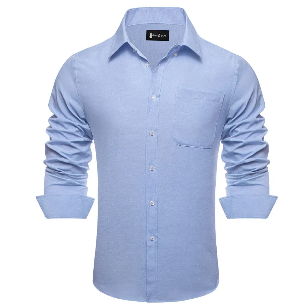 Ties2you Dress Shirt Sky Blue Solid Button Up Silk Long Sleeve Men's Shirt sold by Ties2You