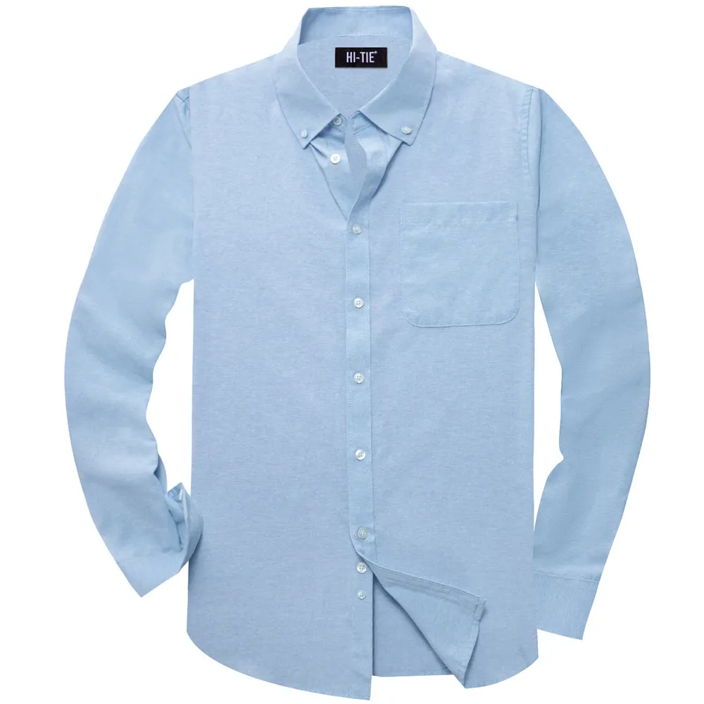 Ties2you Dress Shirt Pale Sky Blue Solid Button Up Silk Long Sleeve Men's Shirt sold by Ties2You product image thumbnail 3