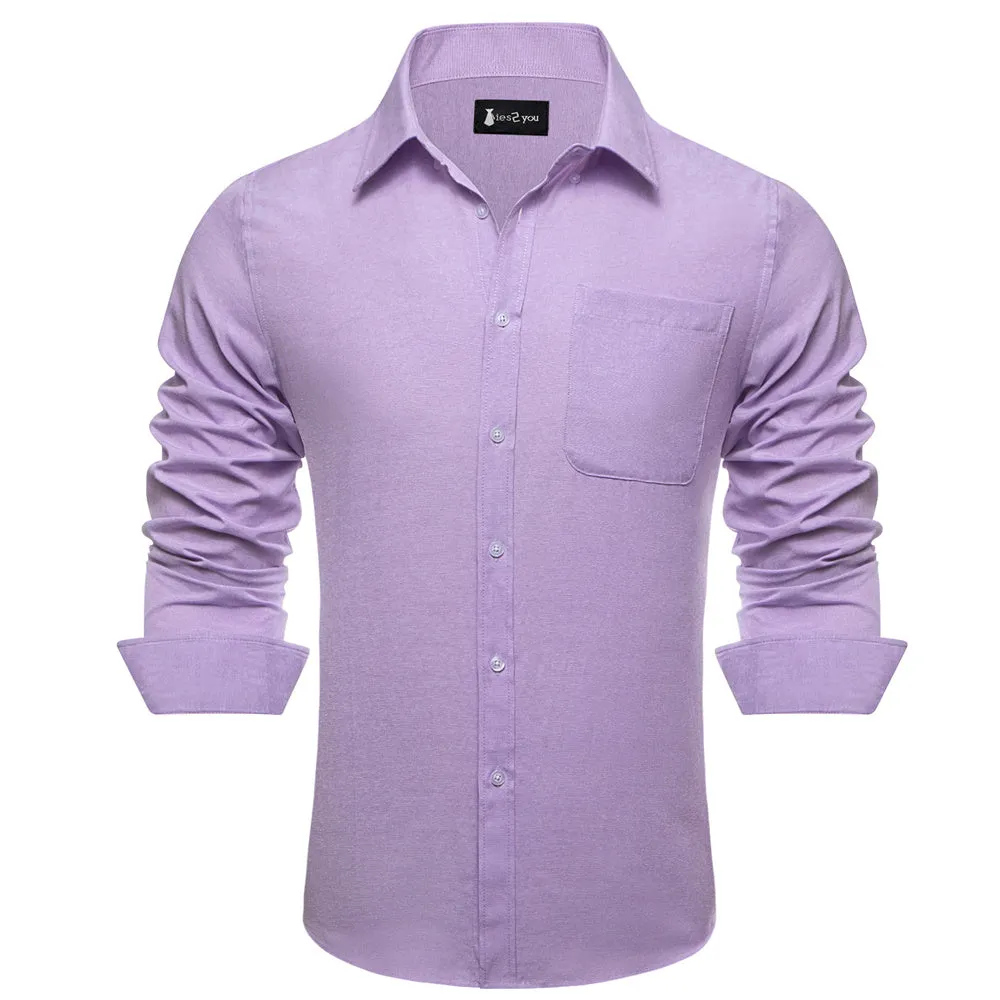 Ties2you Dress Shirt Purple Solid Button Up Silk Long Sleeve Men's Shirt sold by Ties2You product image thumbnail 2