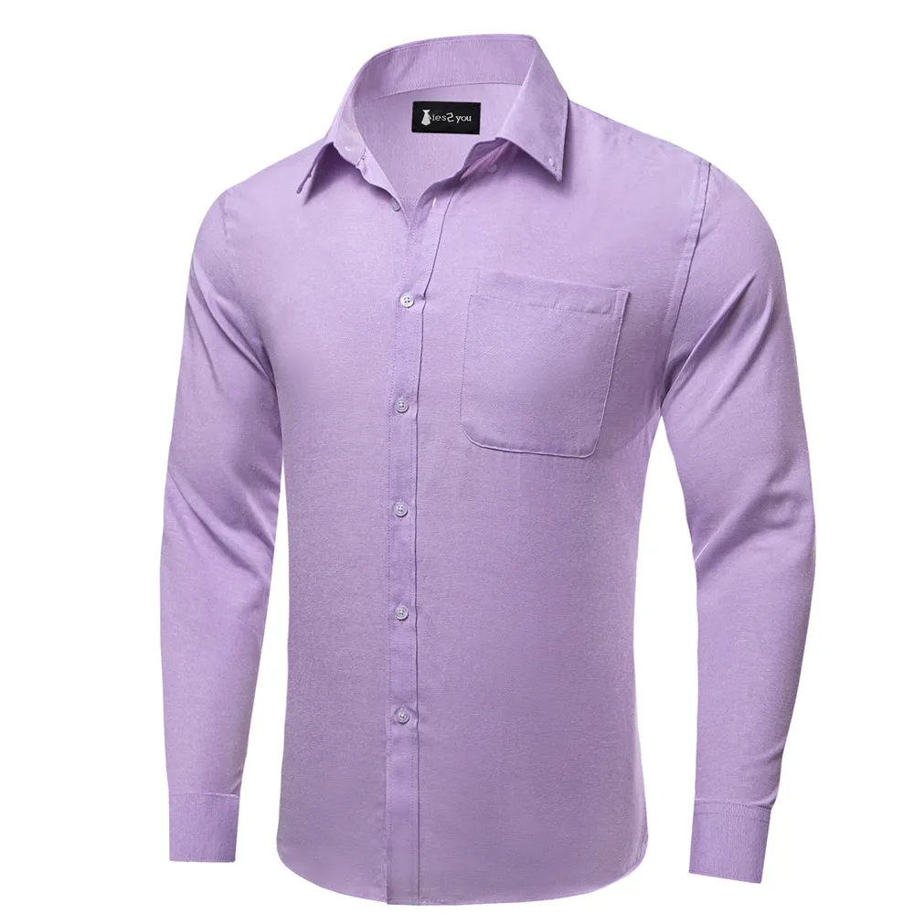 Ties2you Dress Shirt Purple Solid Button Up Silk Long Sleeve Men's Shirt sold by Ties2You product image thumbnail 3