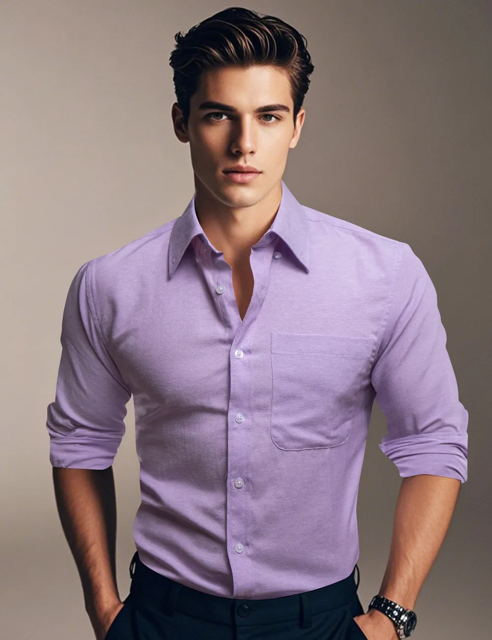 Ties2you Dress Shirt Purple Solid Button Up Silk Long Sleeve Men's Shirt sold by Ties2You