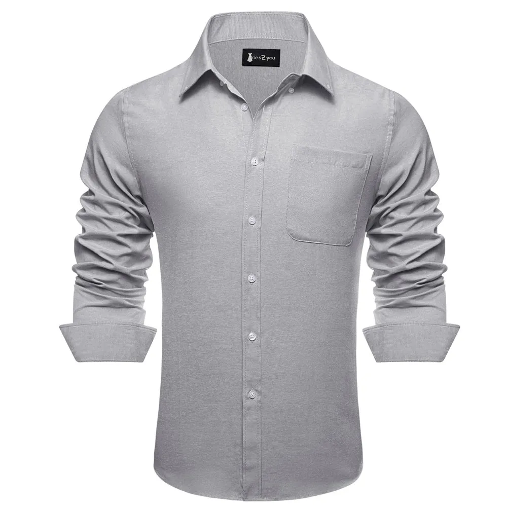 Ties2you Dress Shirt Grey Solid Button Up Silk Long Sleeve Men's Shirt sold by Ties2You product image thumbnail 3