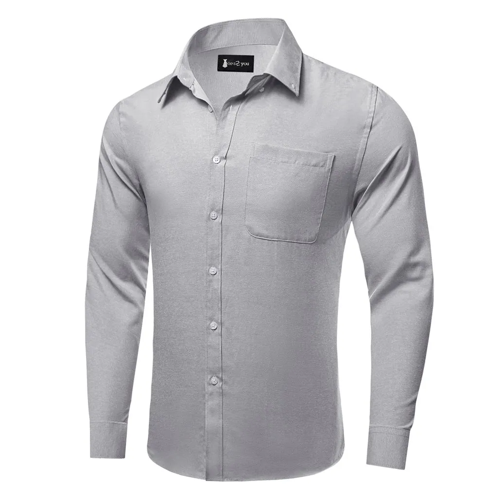 Ties2you Dress Shirt Grey Solid Button Up Silk Long Sleeve Men's Shirt sold by Ties2You product image thumbnail 4