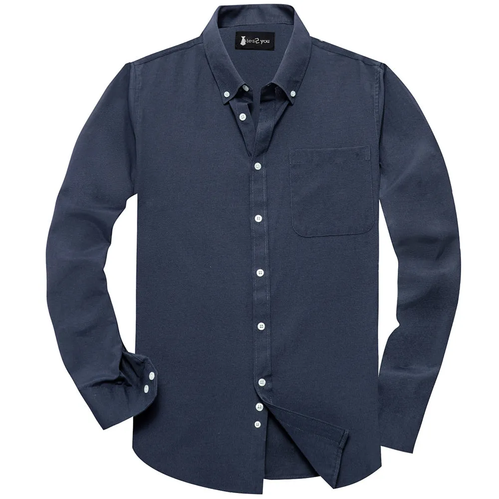 Ties2you Dress Shirt Blue Solid Button Up Silk Long Sleeve Men's Shirt sold by Ties2You product image thumbnail 5