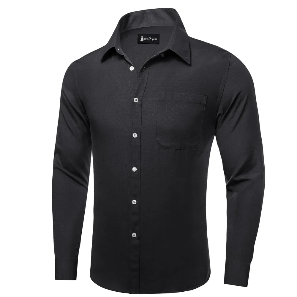 Ties2you Dress Shirt Dark Solid Button Up Silk Long Sleeve Men's Shirt sold by Ties2You product image thumbnail 3