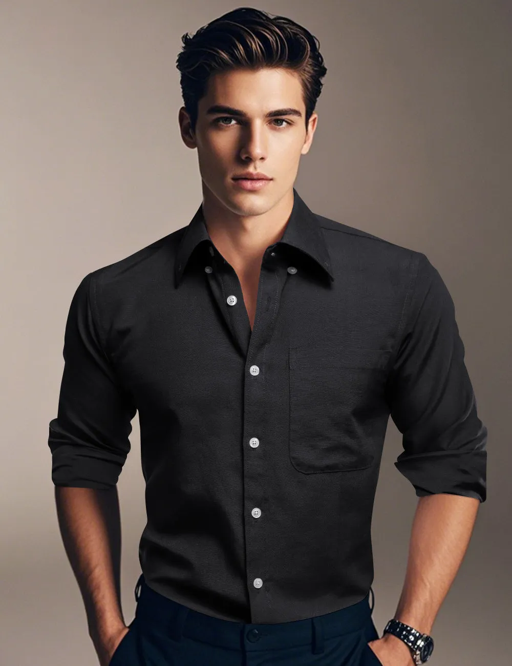 Ties2you Dress Shirt Dark Solid Button Up Silk Long Sleeve Men's Shirt sold by Ties2You product image thumbnail 2