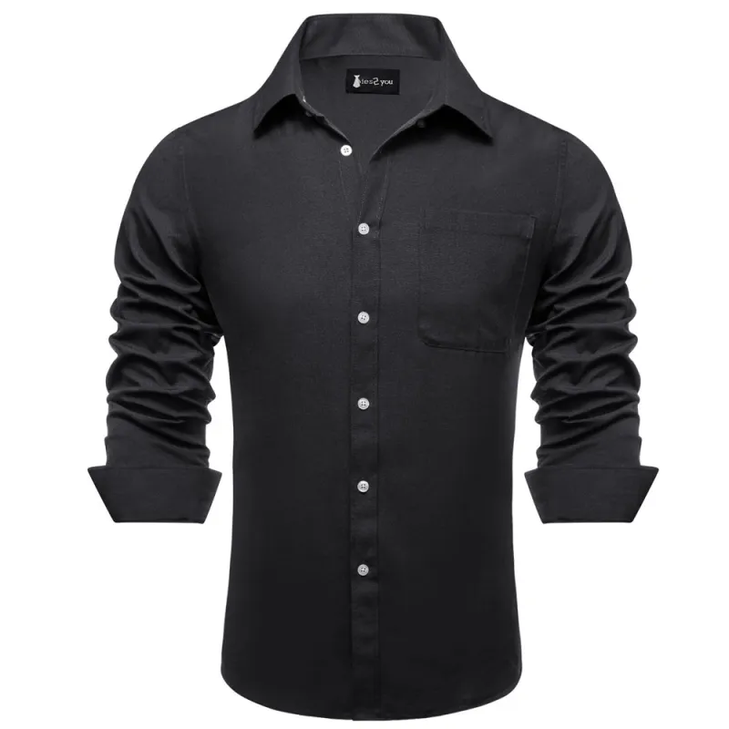 Ties2you Dress Shirt Dark Solid Button Up Silk Long Sleeve Men's Shirt sold by Ties2You