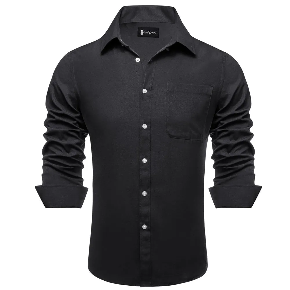 Ties2you Dress Shirt Dark Solid Button Up Silk Long Sleeve Men's Shirt sold by Ties2You