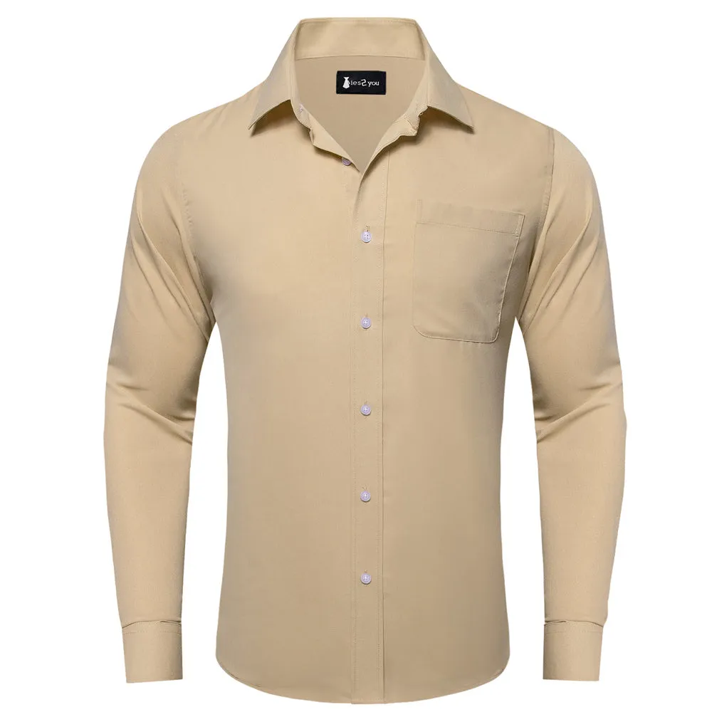 Ties2you Dress Shirt Champagne Solid Button Up Silk Long Sleeve Shirt for Men sold by Ties2You product image thumbnail 2