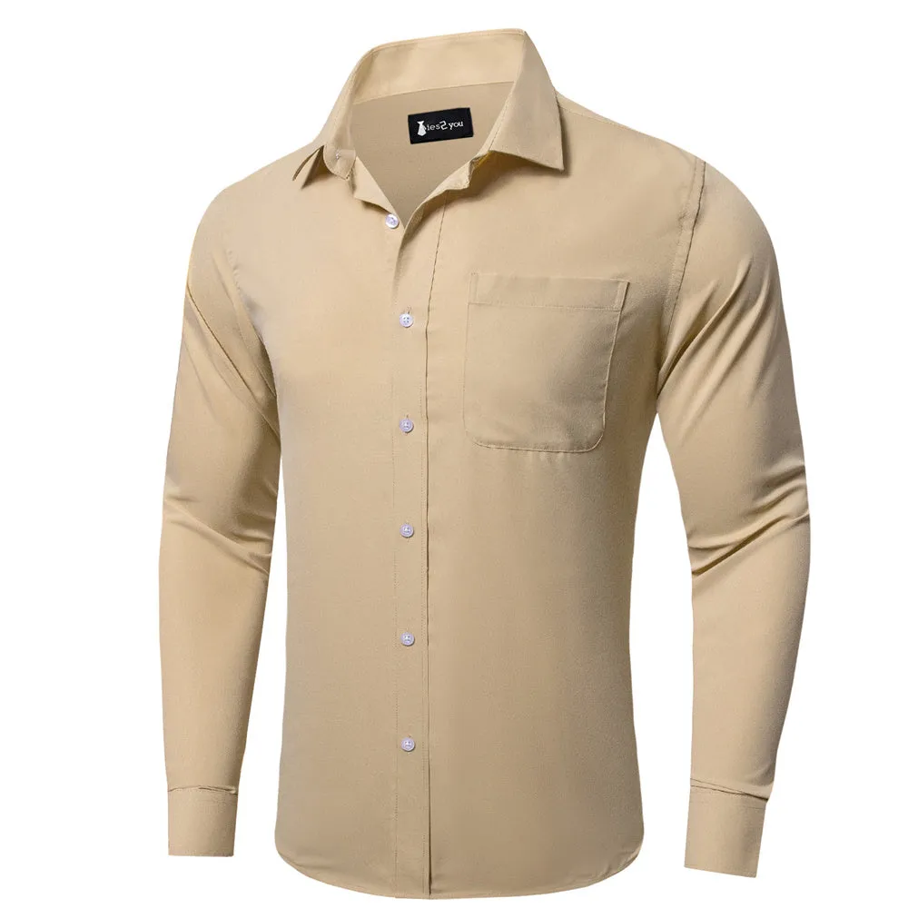 Ties2you Dress Shirt Champagne Solid Button Up Silk Long Sleeve Shirt for Men sold by Ties2You product image thumbnail 3