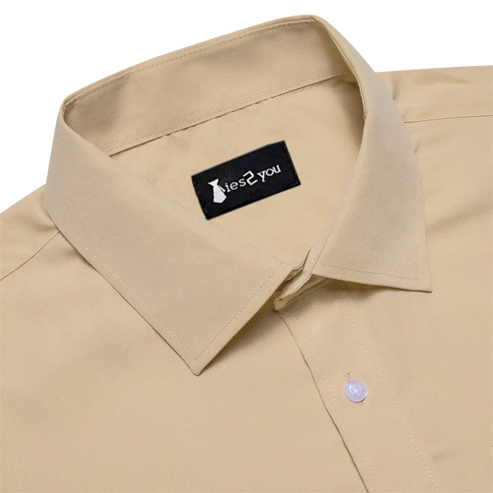 Ties2you Dress Shirt Champagne Solid Button Up Silk Long Sleeve Shirt for Men sold by Ties2You product image thumbnail 4