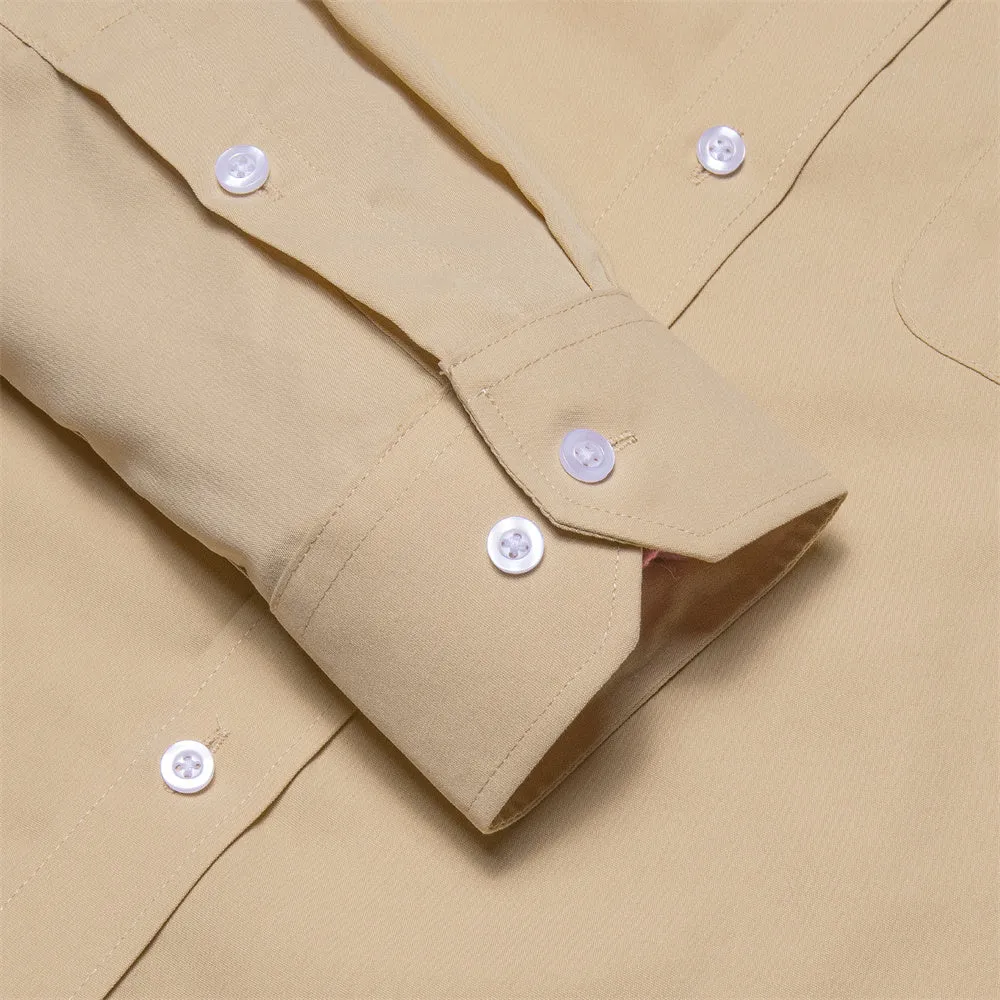 Ties2you Dress Shirt Champagne Solid Button Up Silk Long Sleeve Shirt for Men sold by Ties2You product image thumbnail 5