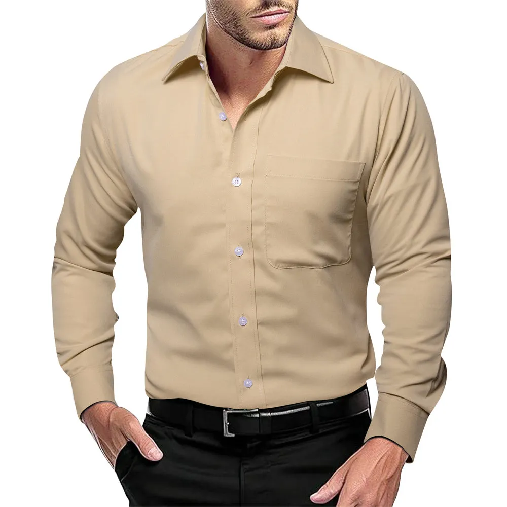 Ties2you Dress Shirt Champagne Solid Button Up Silk Long Sleeve Shirt for Men sold by Ties2You
