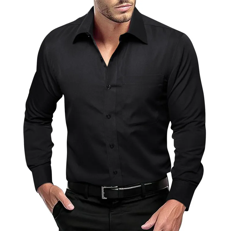 Ties2you Dress Shirt Black Solid Button Up Silk Long Sleeve Shirt for Men sold by Ties2You