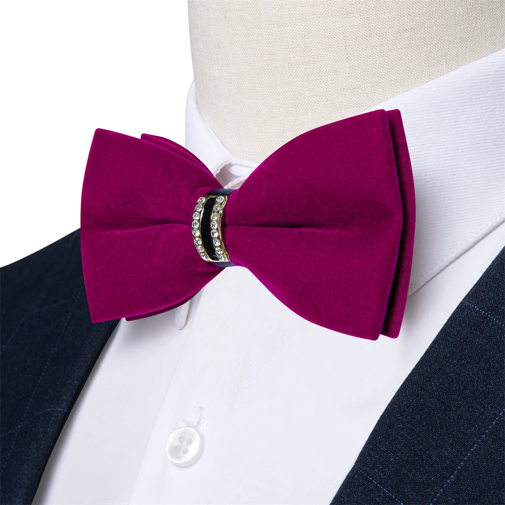 Ties2you Purple Solid Pre-tied Velvet Bow Tie Hanky Cufflinks Set sold by Ties2You