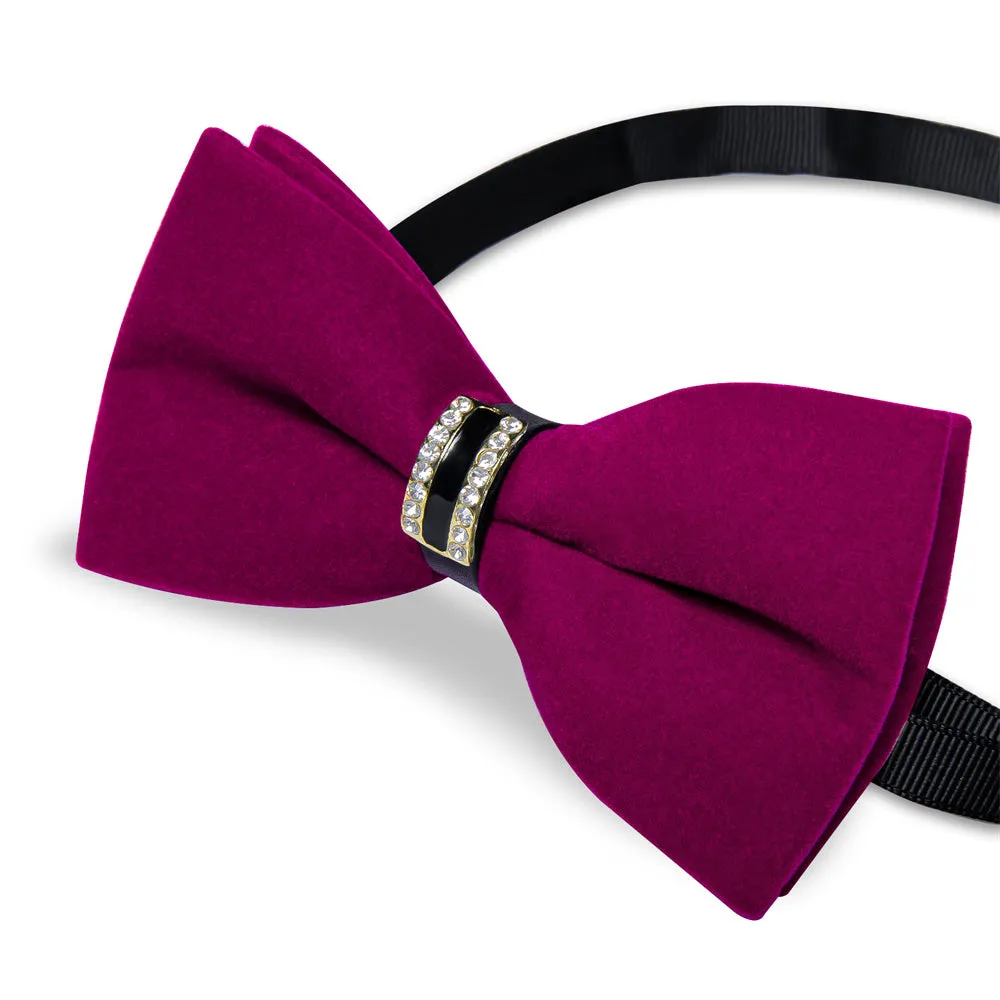 Ties2you Purple Solid Pre-tied Velvet Bow Tie Hanky Cufflinks Set sold by Ties2You product image thumbnail 4