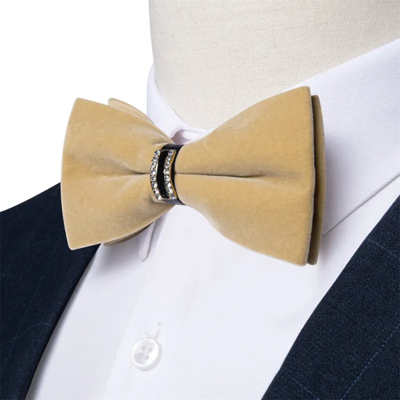 Ties2you Light Brown Solid Pre-tied Velvet Bow Tie Hanky Cufflinks Set sold by Ties2You