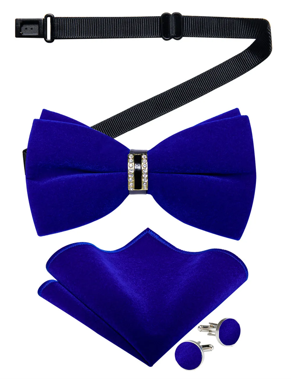 Ties2you Royal Blue Solid Pre-tied Velvet Bow Tie Hanky Cufflinks Set sold by Ties2You product image thumbnail 3