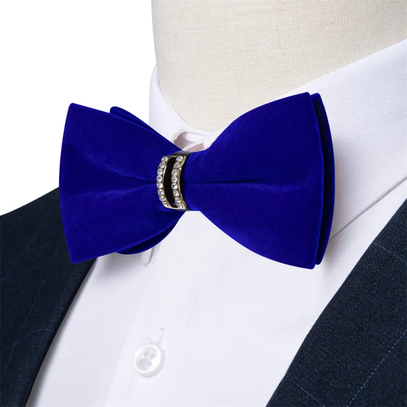 Ties2you Royal Blue Solid Pre-tied Velvet Bow Tie Hanky Cufflinks Set sold by Ties2You