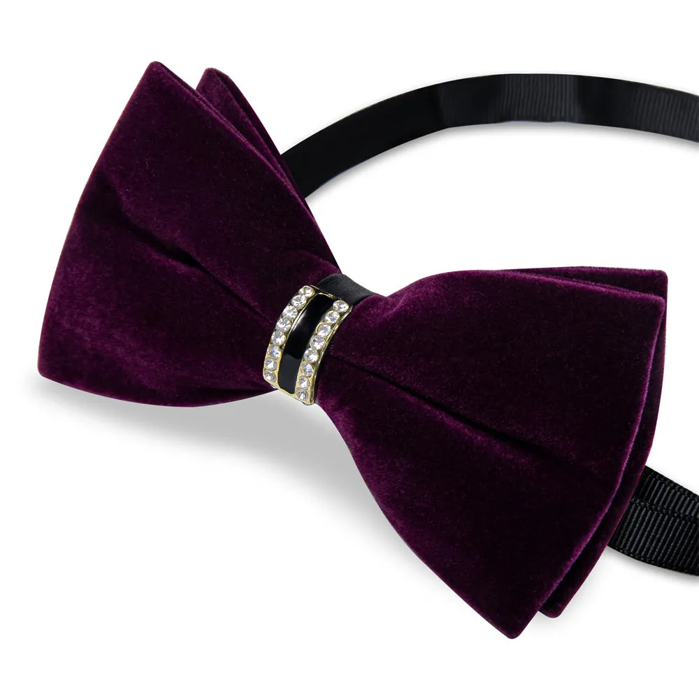 Ties2you Dark Purple Solid Pre-tied Velvet Bow Tie Hanky Cufflinks Set sold by Ties2You product image thumbnail 4
