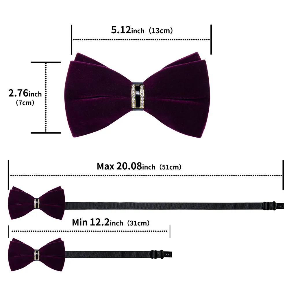 Ties2you Dark Purple Solid Pre-tied Velvet Bow Tie Hanky Cufflinks Set sold by Ties2You product image thumbnail 5