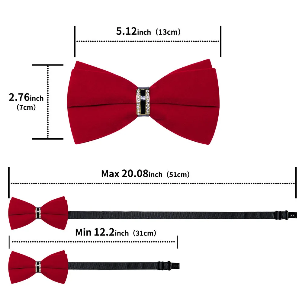 Ties2you Red Solid Pre-tied Velvet Bow Tie Hanky Cufflinks Set sold by Ties2You product image thumbnail 5