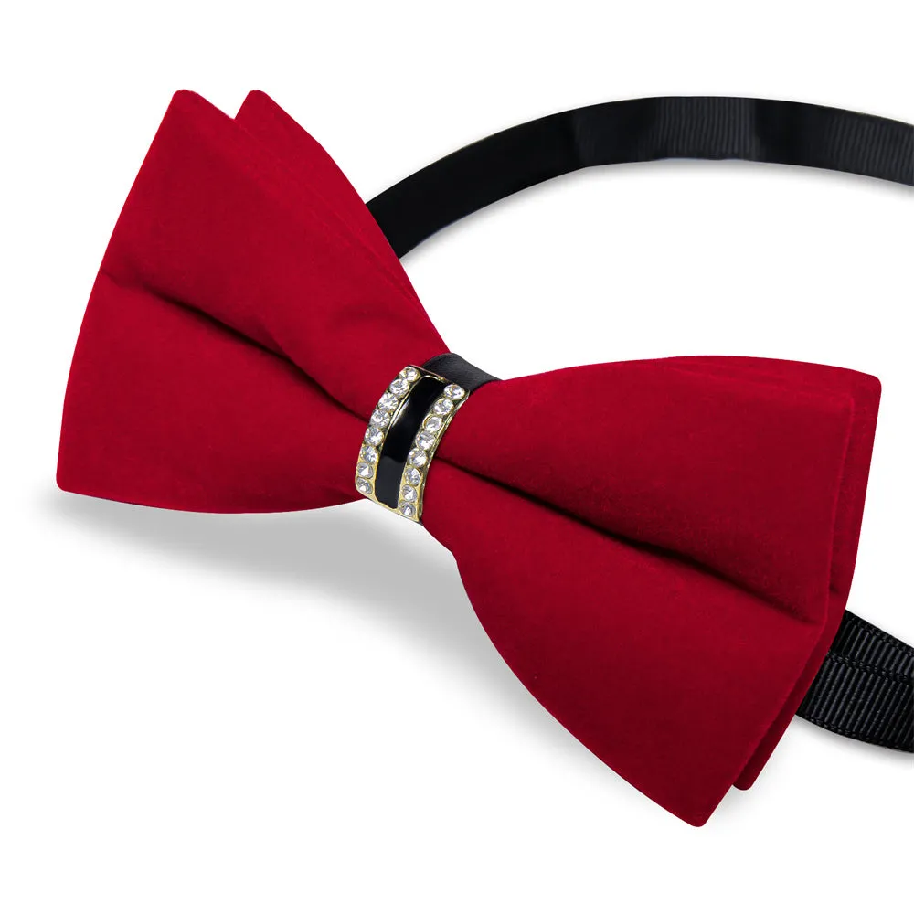 Ties2you Red Solid Pre-tied Velvet Bow Tie Hanky Cufflinks Set sold by Ties2You product image thumbnail 4
