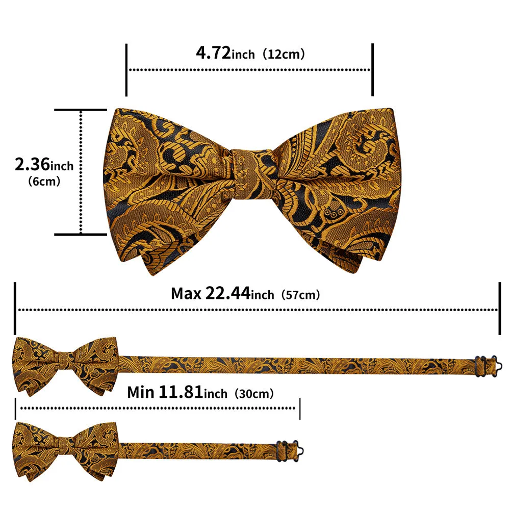 Ties2you Gold Paisley Pre-tied Bow Tie Hanky Cufflinks Set sold by Ties2You product image thumbnail 5