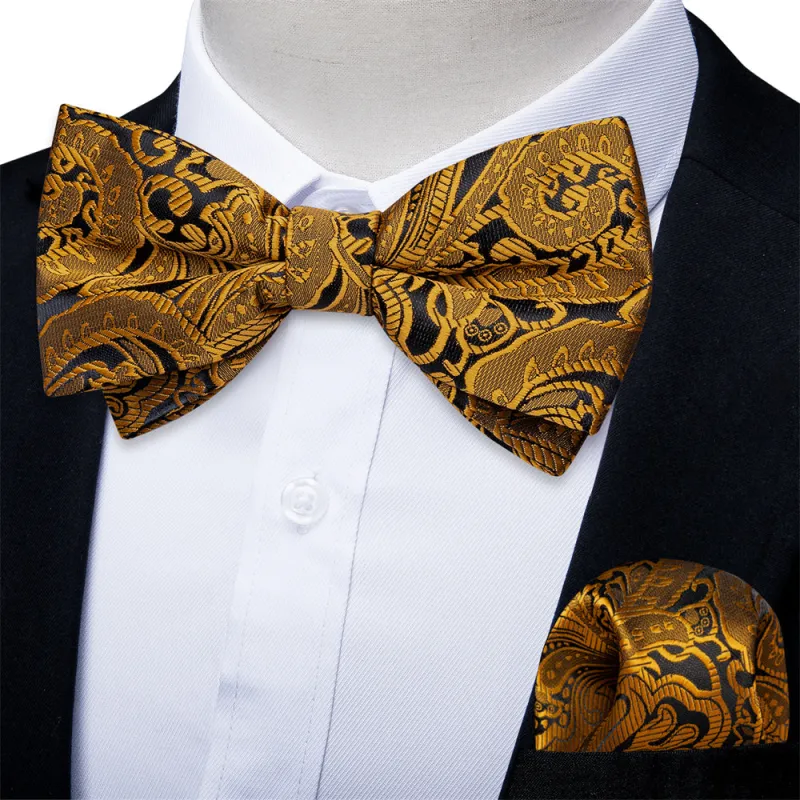 Ties2you Gold Paisley Pre-tied Bow Tie Hanky Cufflinks Set sold by Ties2You