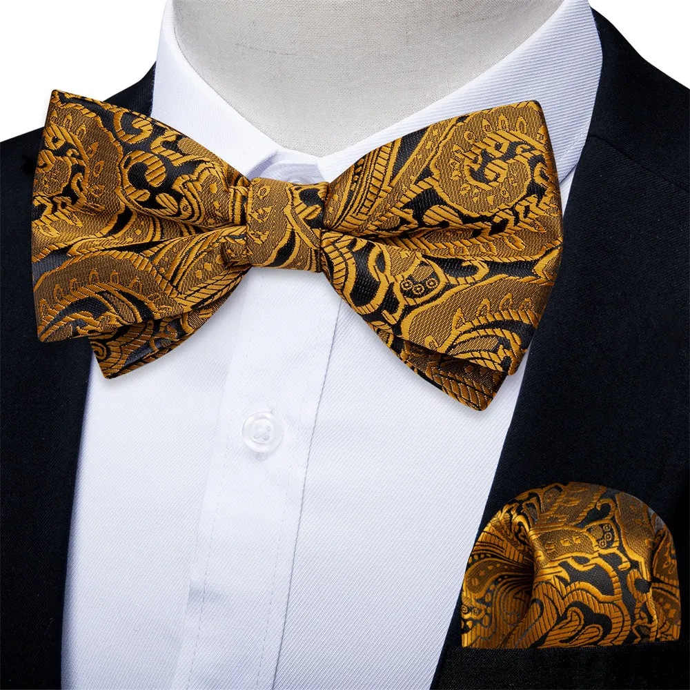 Ties2you Gold Paisley Pre-tied Bow Tie Hanky Cufflinks Set sold by Ties2You
