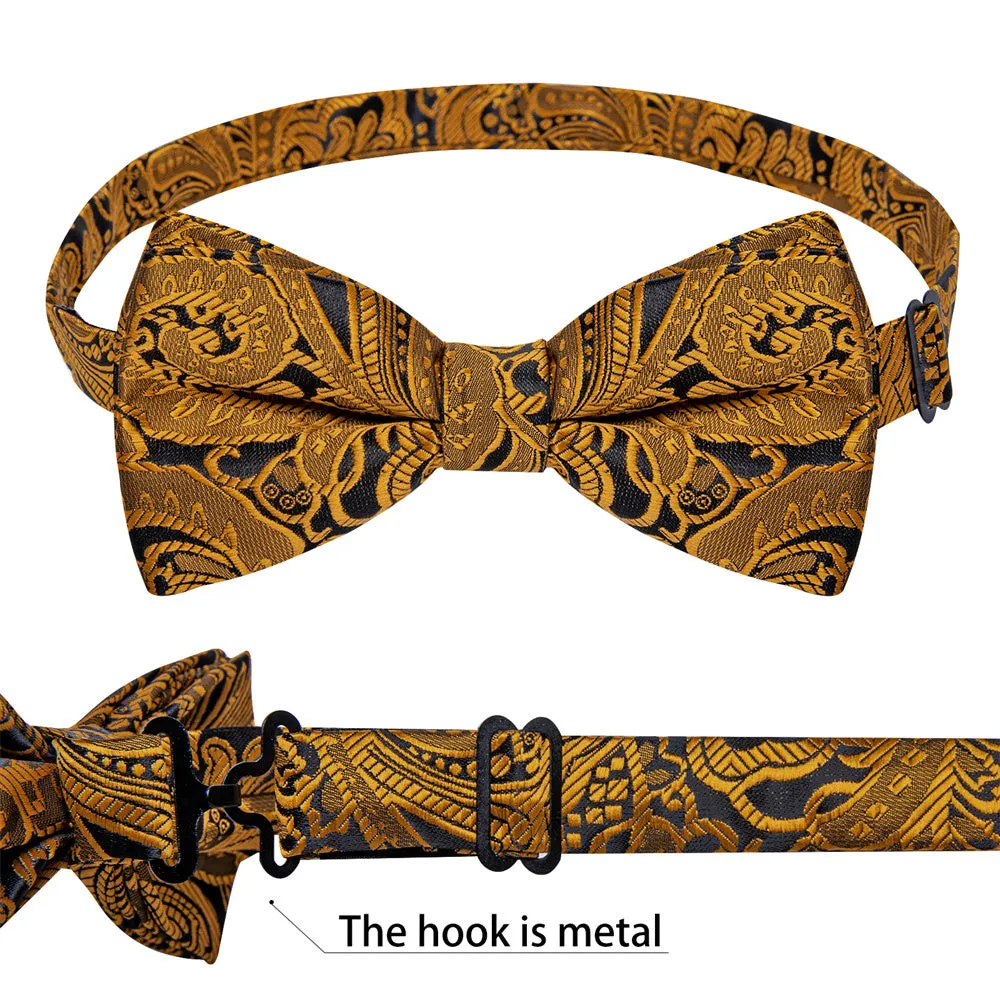 Ties2you Gold Paisley Pre-tied Bow Tie Hanky Cufflinks Set sold by Ties2You product image thumbnail 4