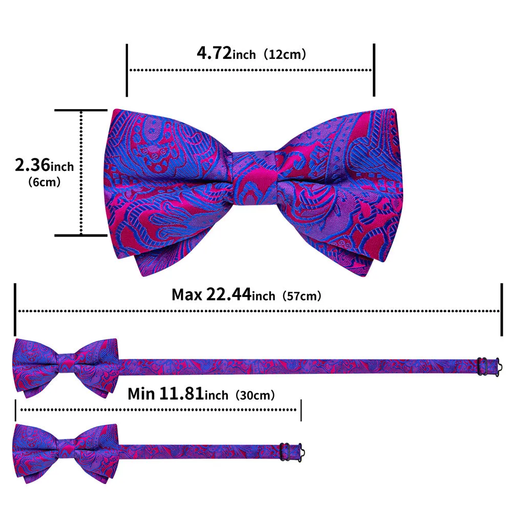 Ties2you Blue Red Paisley Pre-tied Bow Tie Hanky Cufflinks Set sold by Ties2You product image thumbnail 4