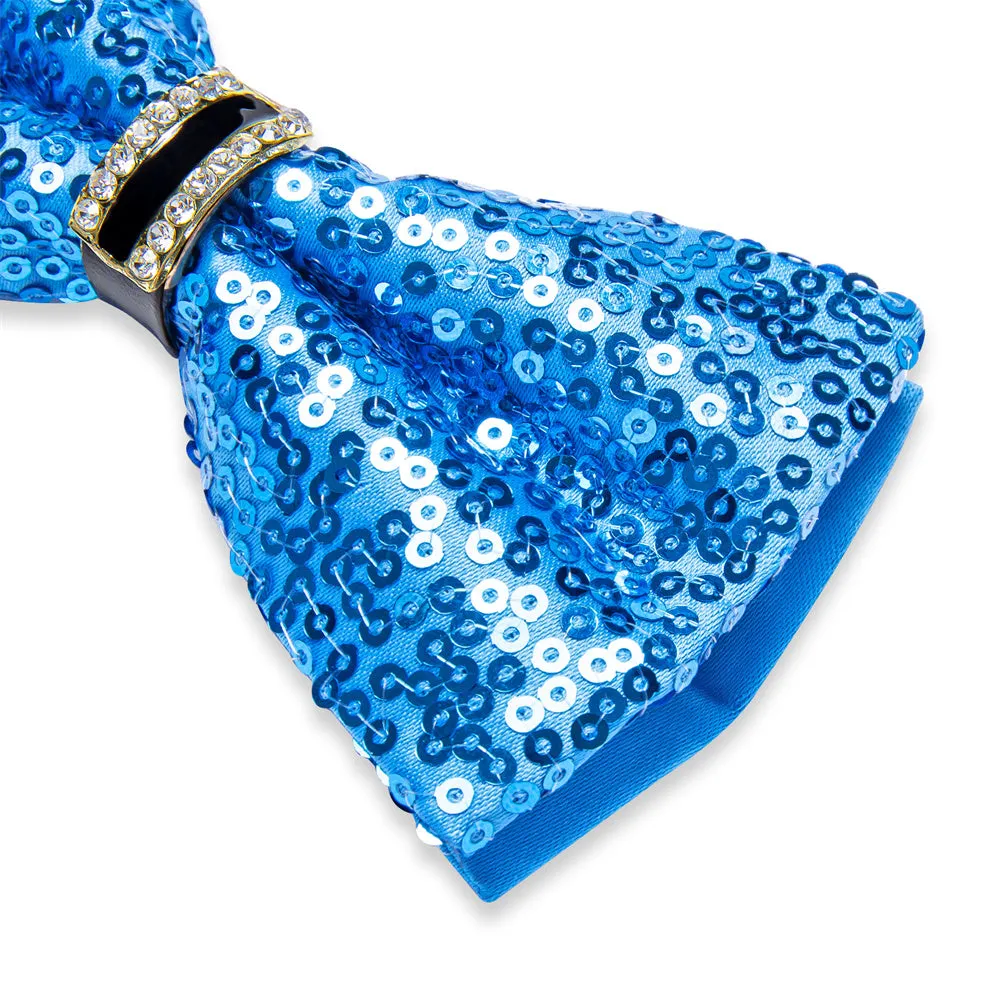 Ties2you Sky Blue Sequins Novelty Pre-tied Bowtie Pocket Square Cufflinks Set sold by Ties2You product image thumbnail 4