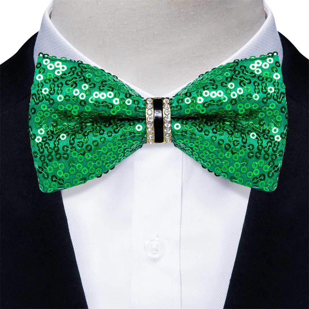 Ties2you Green Sequins Novelty Pre-tied Bowtie Pocket Square Cufflinks Set sold by Ties2You product image thumbnail 2