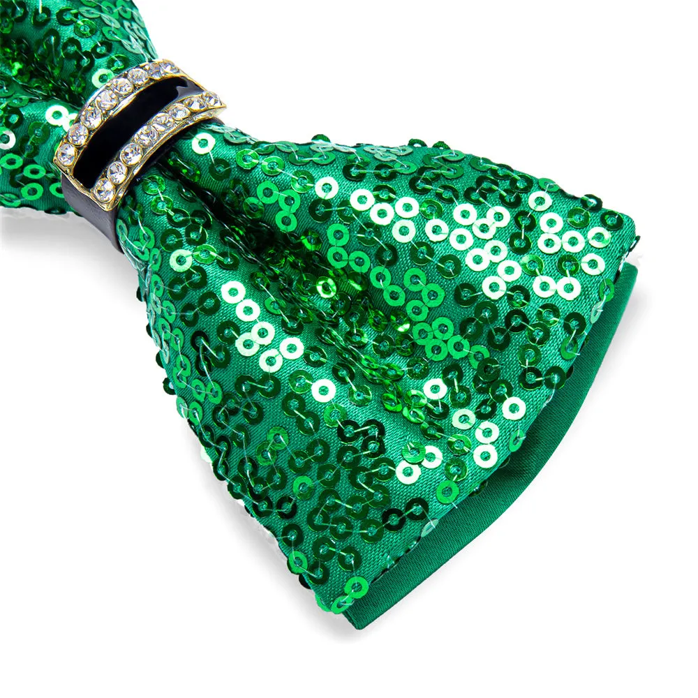 Ties2you Green Sequins Novelty Pre-tied Bowtie Pocket Square Cufflinks Set sold by Ties2You product image thumbnail 5