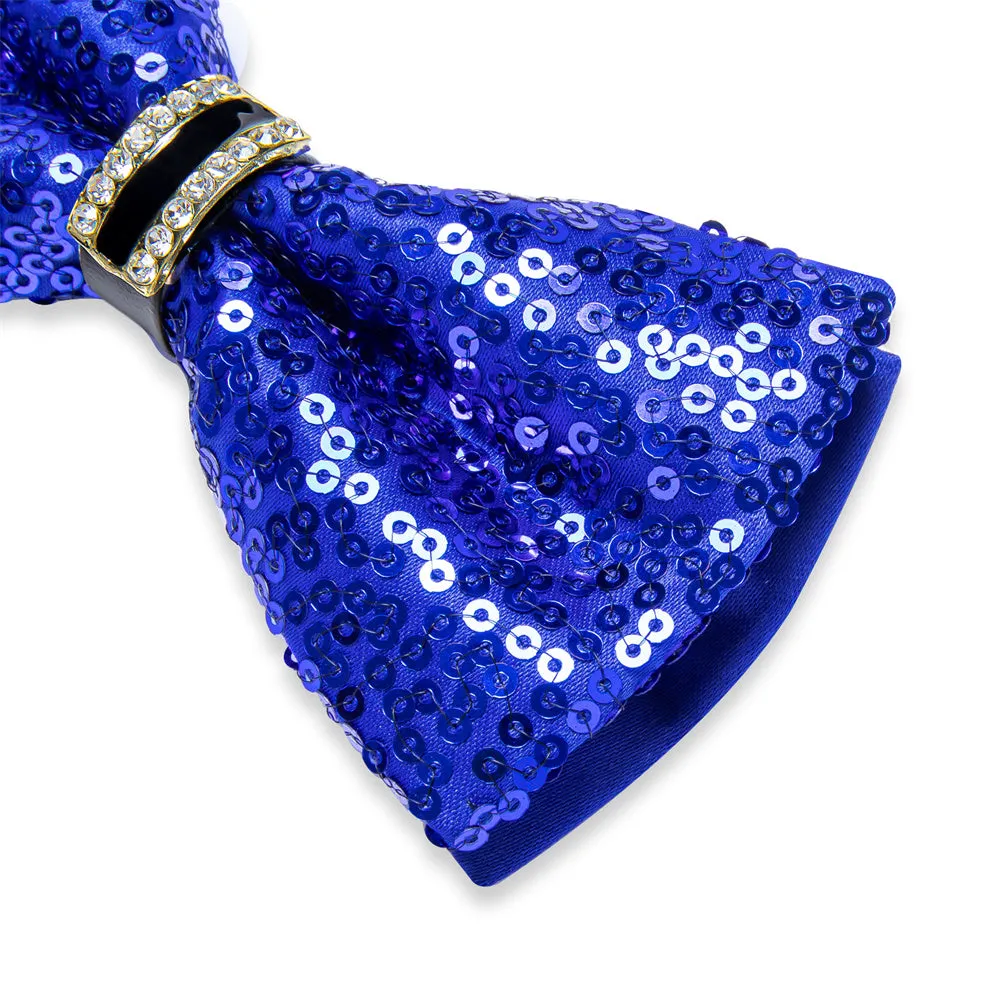 Ties2you Midnight Blue Sequins Novelty Pre-tied Bowtie Pocket Square Cufflinks Set sold by Ties2You product image thumbnail 4