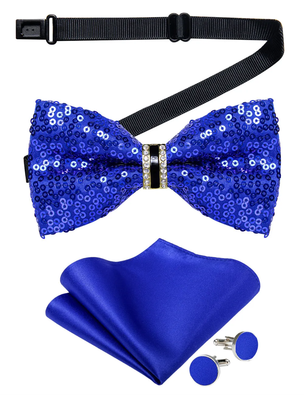 Ties2you Midnight Blue Sequins Novelty Pre-tied Bowtie Pocket Square Cufflinks Set sold by Ties2You product image thumbnail 3