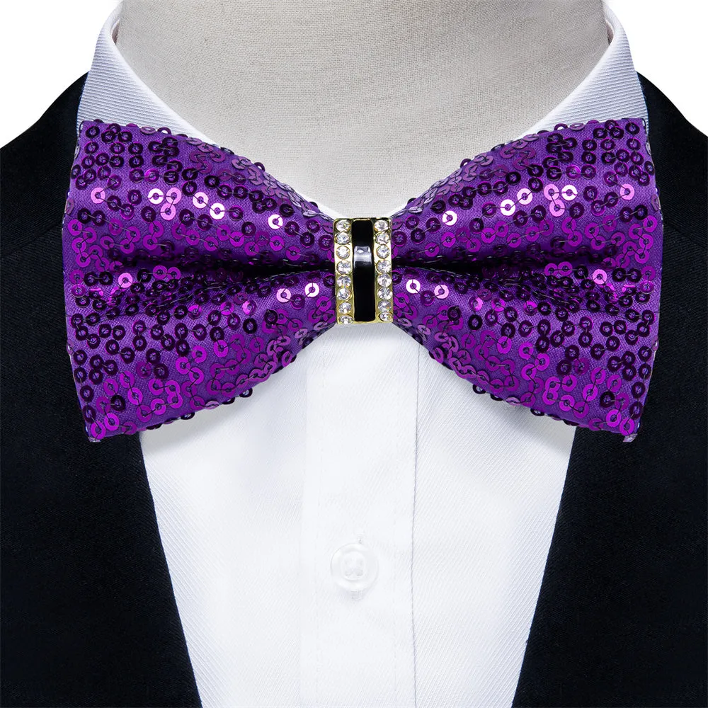 Ties2you Purple Sequins Novelty Pre-tied Bowtie Pocket Square Cufflinks Set sold by Ties2You product image thumbnail 2