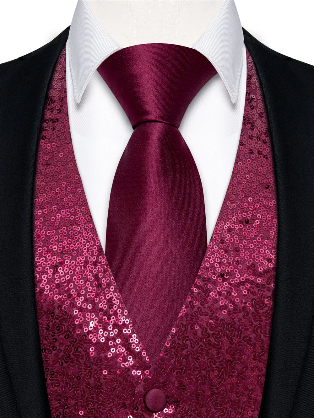 Ties2you Burgundy Sequins Silk Men's Vest Hanky Cufflinks Bowtie Set sold by Ties2You product image thumbnail 3