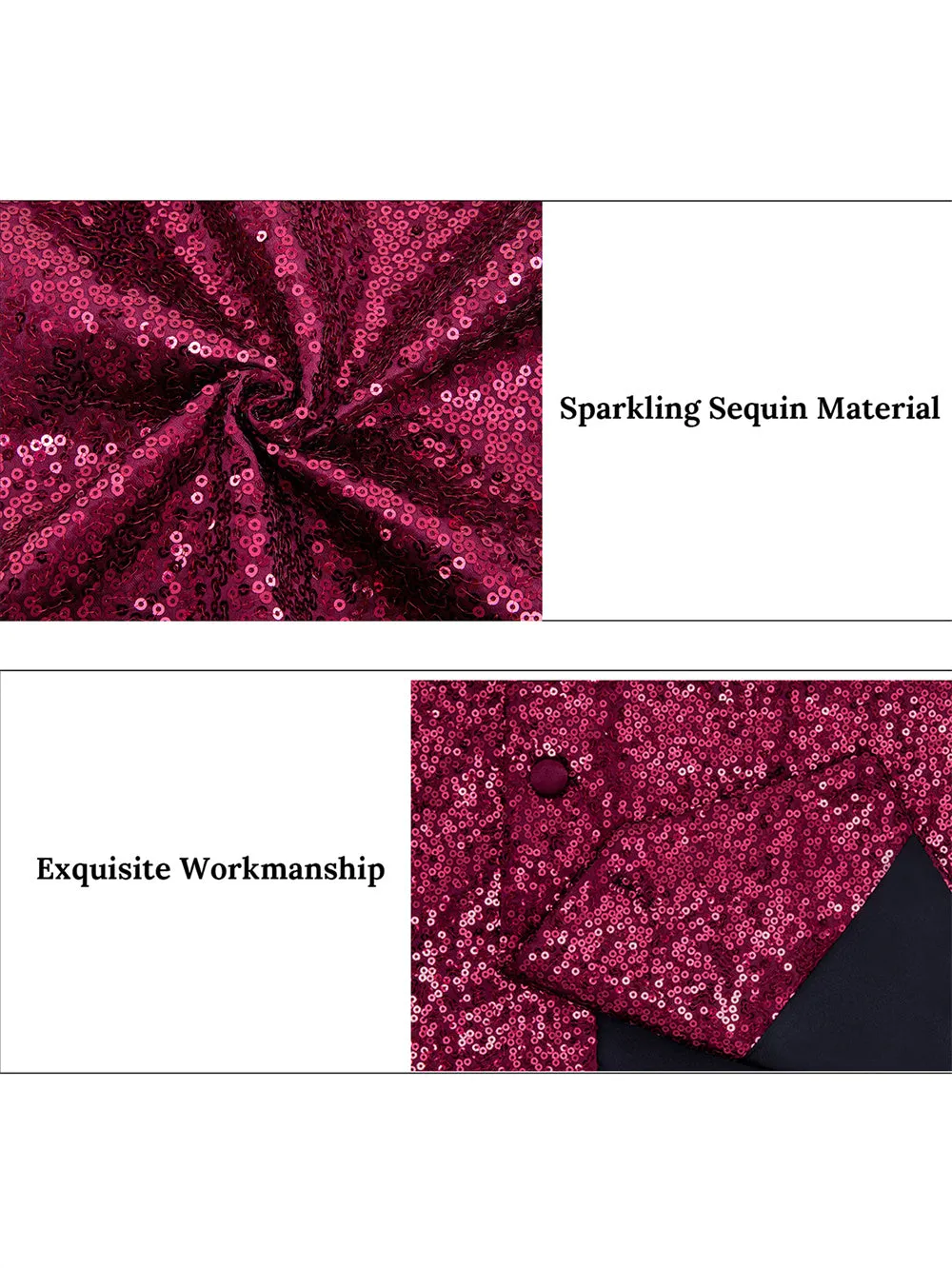 Ties2you Burgundy Sequins Silk Men's Vest Hanky Cufflinks Bowtie Set sold by Ties2You product image thumbnail 5